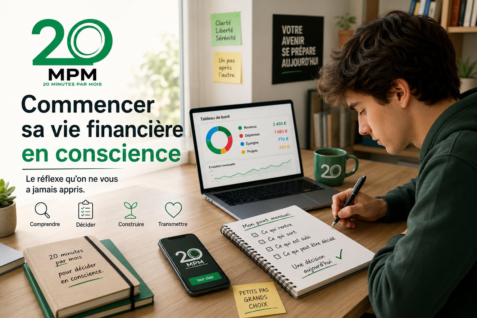 Jeune adulte prenant 20 minutes pour faire le point sur sa situation financière