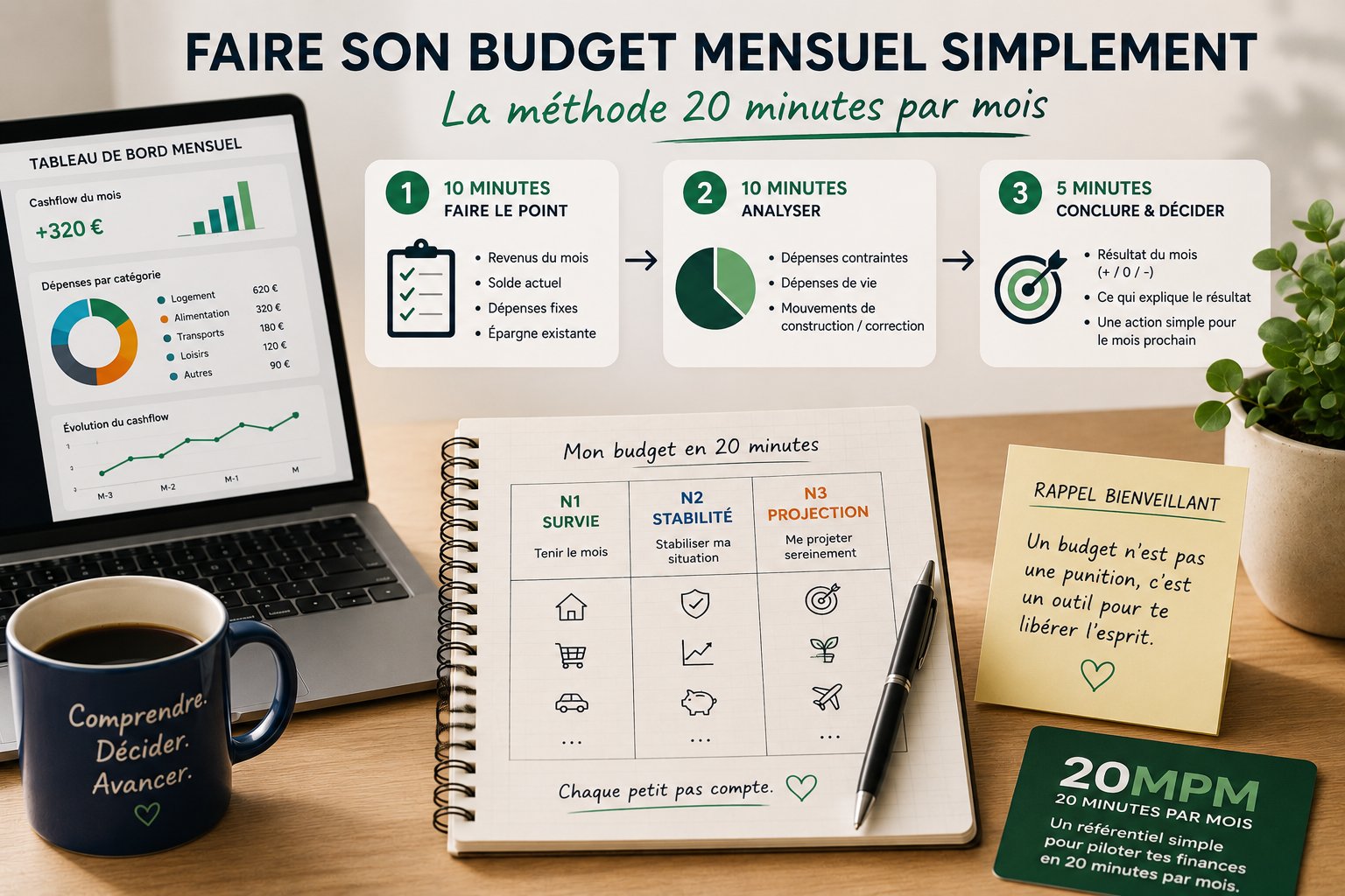 Un tableau de bord simple pour faire son budget mensuel en 20 minutes sans culpabilité
