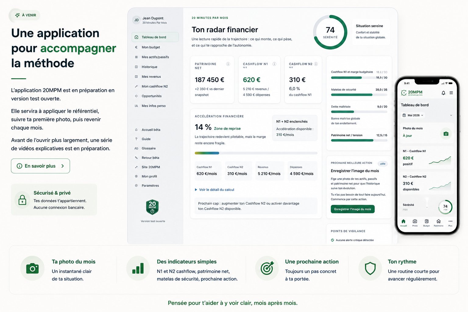 Aperçu de l'application 20MPM en version test ouverte